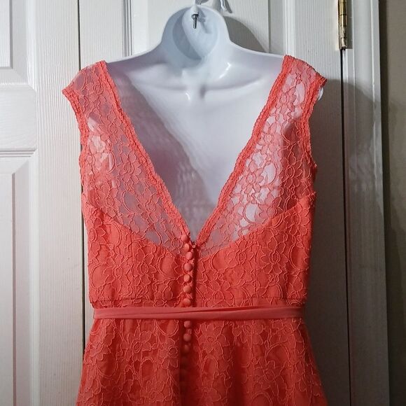 Mori Lee by Madeline Gardier coral lace formal semi dress Sz 14 EUC - Picture 6 of 10